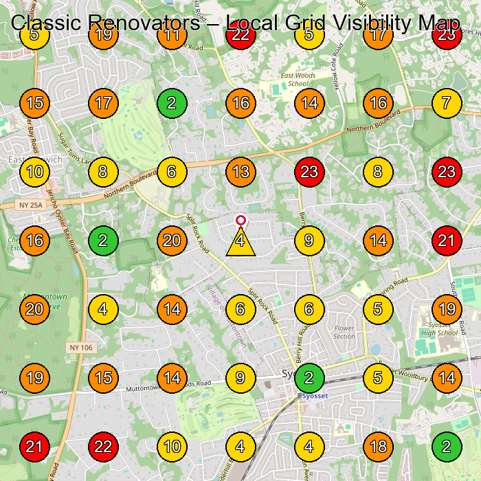 Classic Renovators General Contractor GeoGrid ranking map for Syosset NY